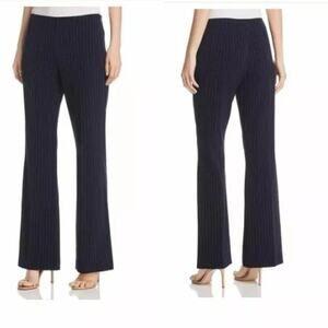 Calvin Klein Womens Pinstripe Wide Leg Dress Pants‎ Side Zip Size 8 Navy White